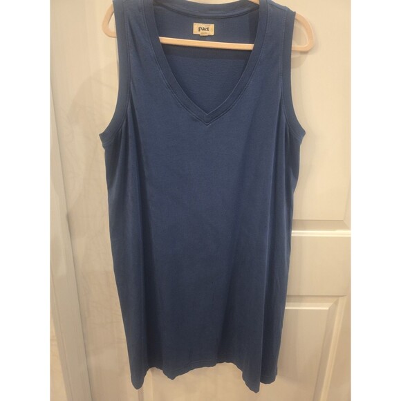 PACT Organic Cotton Slub A-Line Tank Dress Navy Size XL Basic Casual Sustainable - Picture 1 of 6